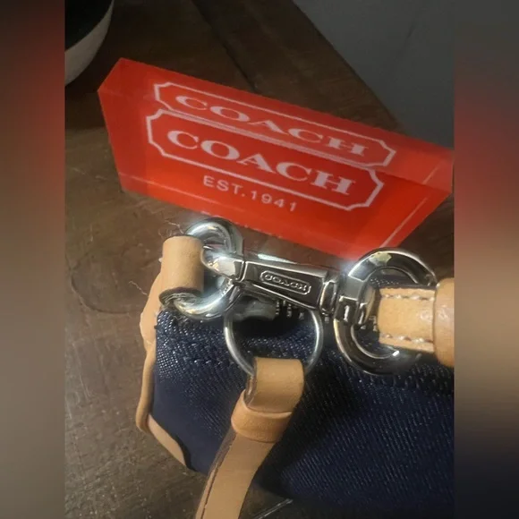 Coach Denim and Tan 3pc. Set Shoulder Bag Plus Matching Wristlet And Coach dusty - Picture 9 of 16